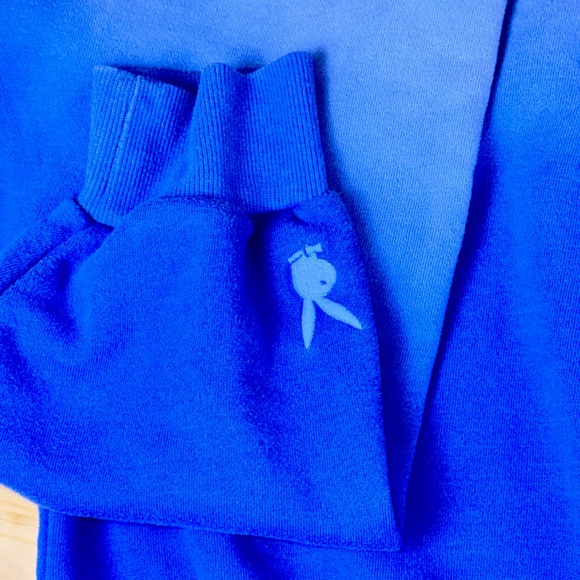 Playboy‎ by PacSun Blue Ombre Crewneck Sweatshirt M Flower Smiley Graphic Logo - Picture 7 of 8